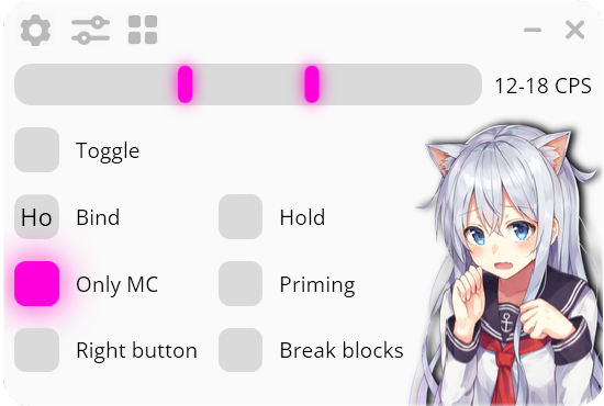 Deep clicker interface in light mode showing CPS sliders and feature toggles